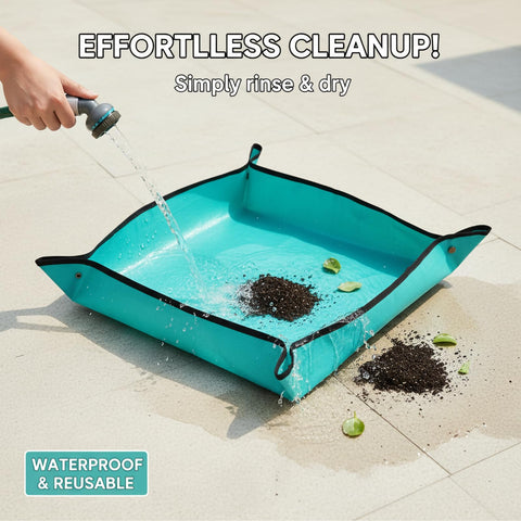 Owl Focus repotting mat keeps outdoor gardening mess-free.
