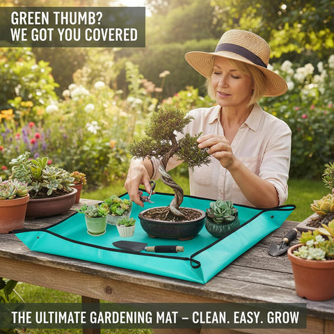 Owl Focus repotting mat with snap corners to contain soil.