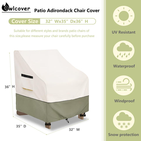 Owlcover heavy-duty waterproof fabric shields Adirondack furniture from moisture.