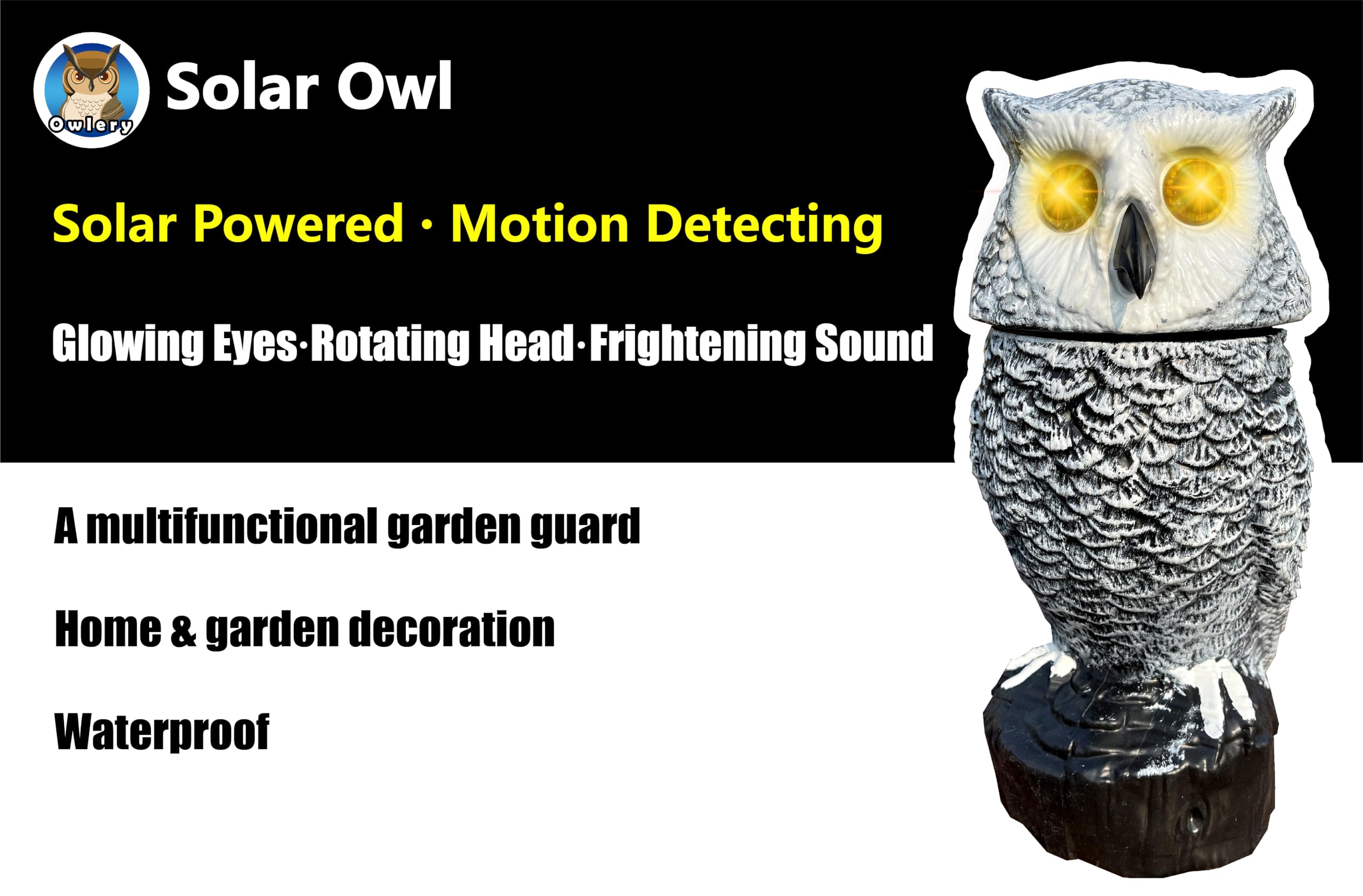 Owlery Snowy Solar Owl in Silent Mode stays quiet while active.