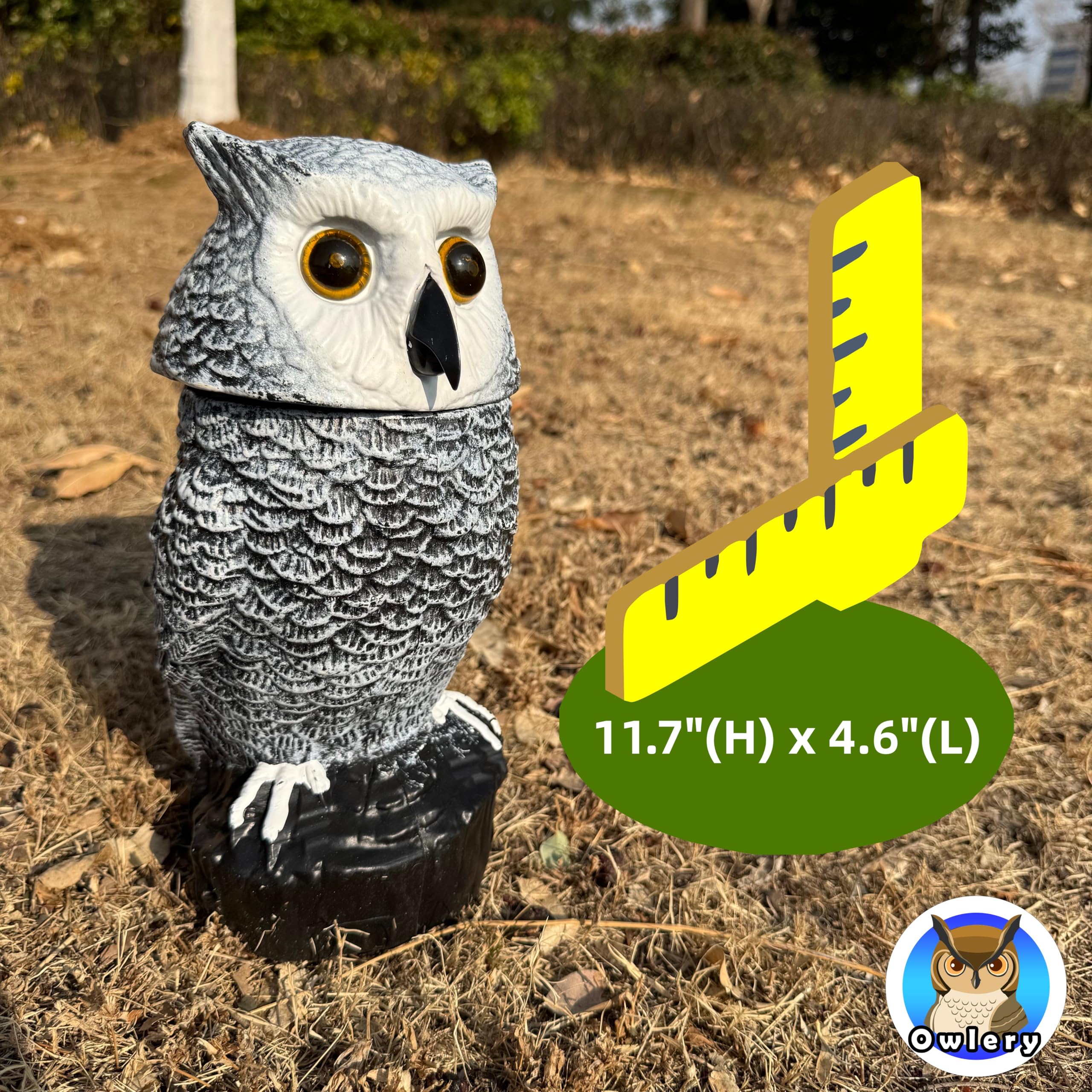 Owlery Snowy Solar Owl's spinning head adds lifelike movement to your yard.