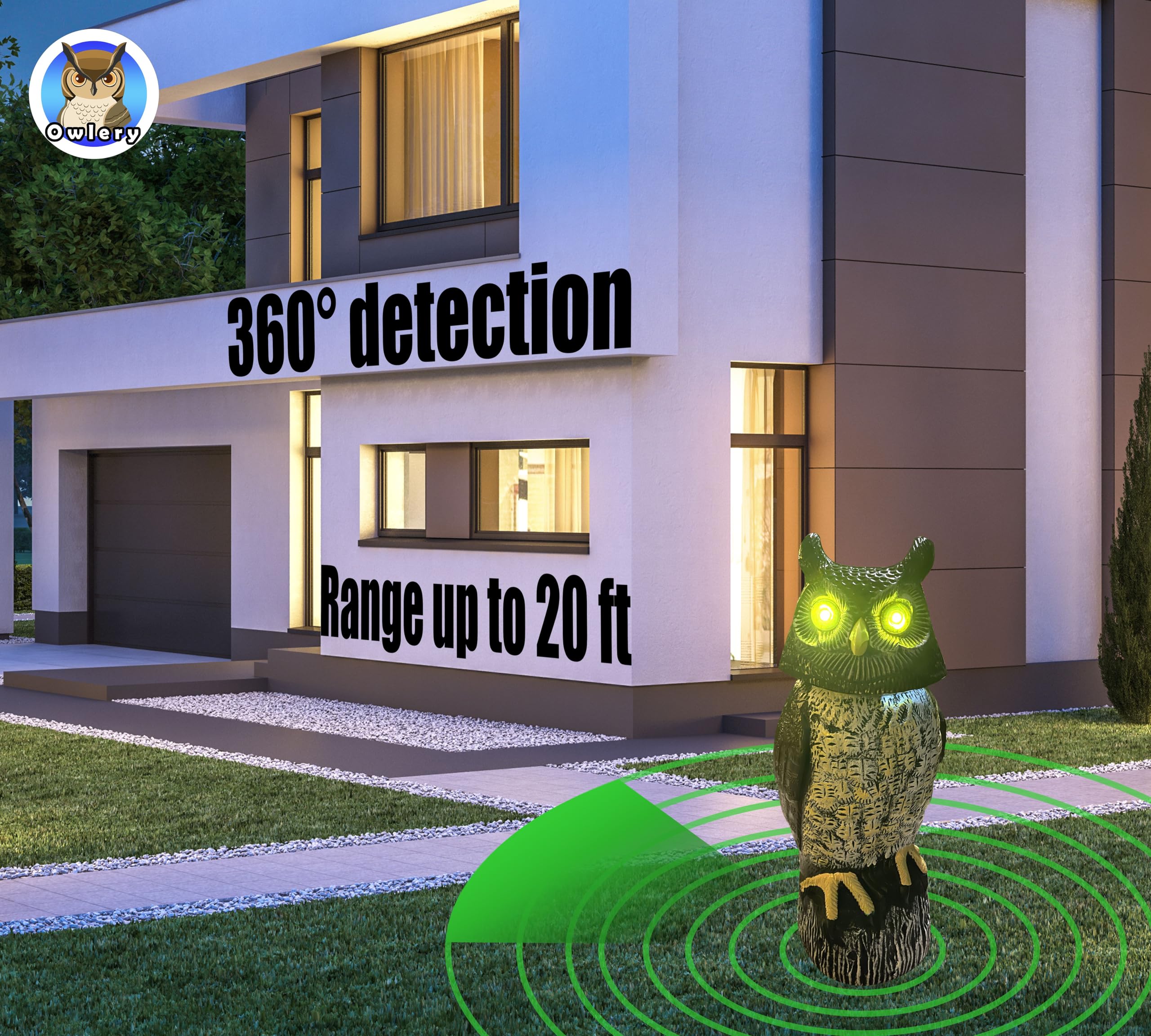Owlery Solar Owl Guard silent mode for peaceful evenings outdoors.