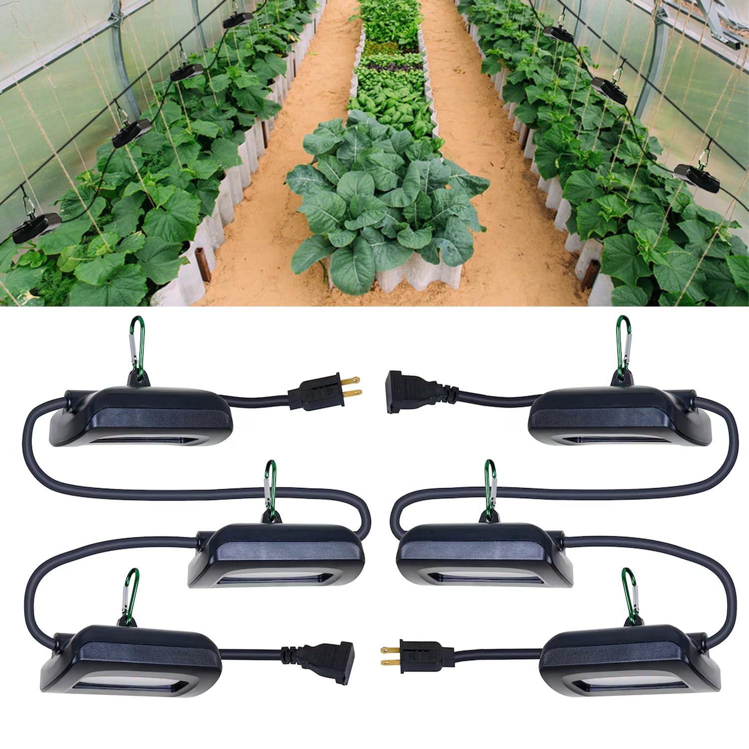 Owleye 12ft outdoor grow light string with three bulbs illuminating seedlings