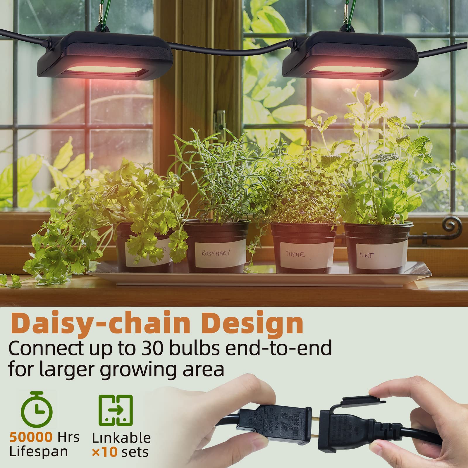 Owleye linkable grow lights arranged to expand your growing area