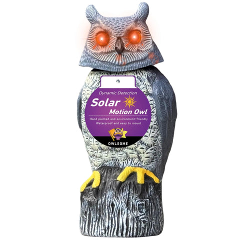Owlsome solar owl with gradient eye lights enhances nighttime garden ambiance.