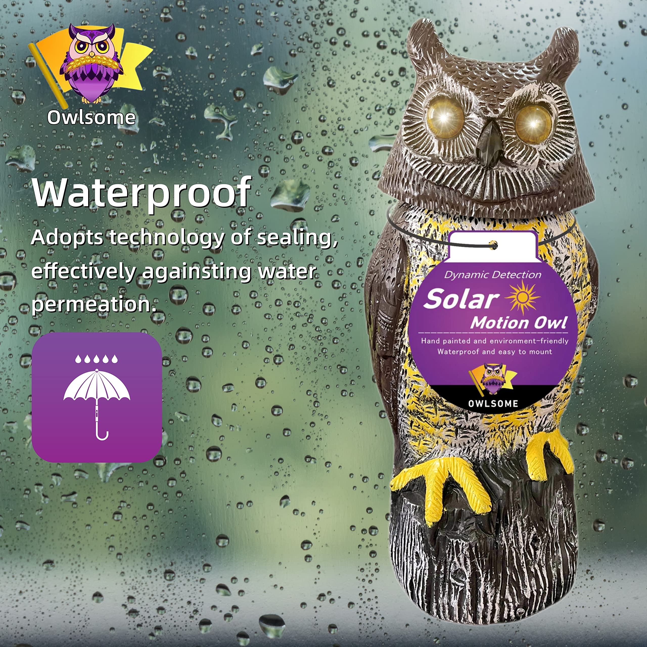 Owlsome Solar Owl emits a gentle hoot to create garden ambience.