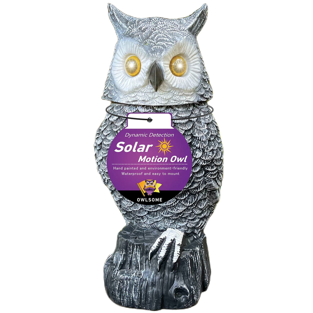 Owlsome solar snowy owl with flashing eyes enhances garden ambience and deters pests