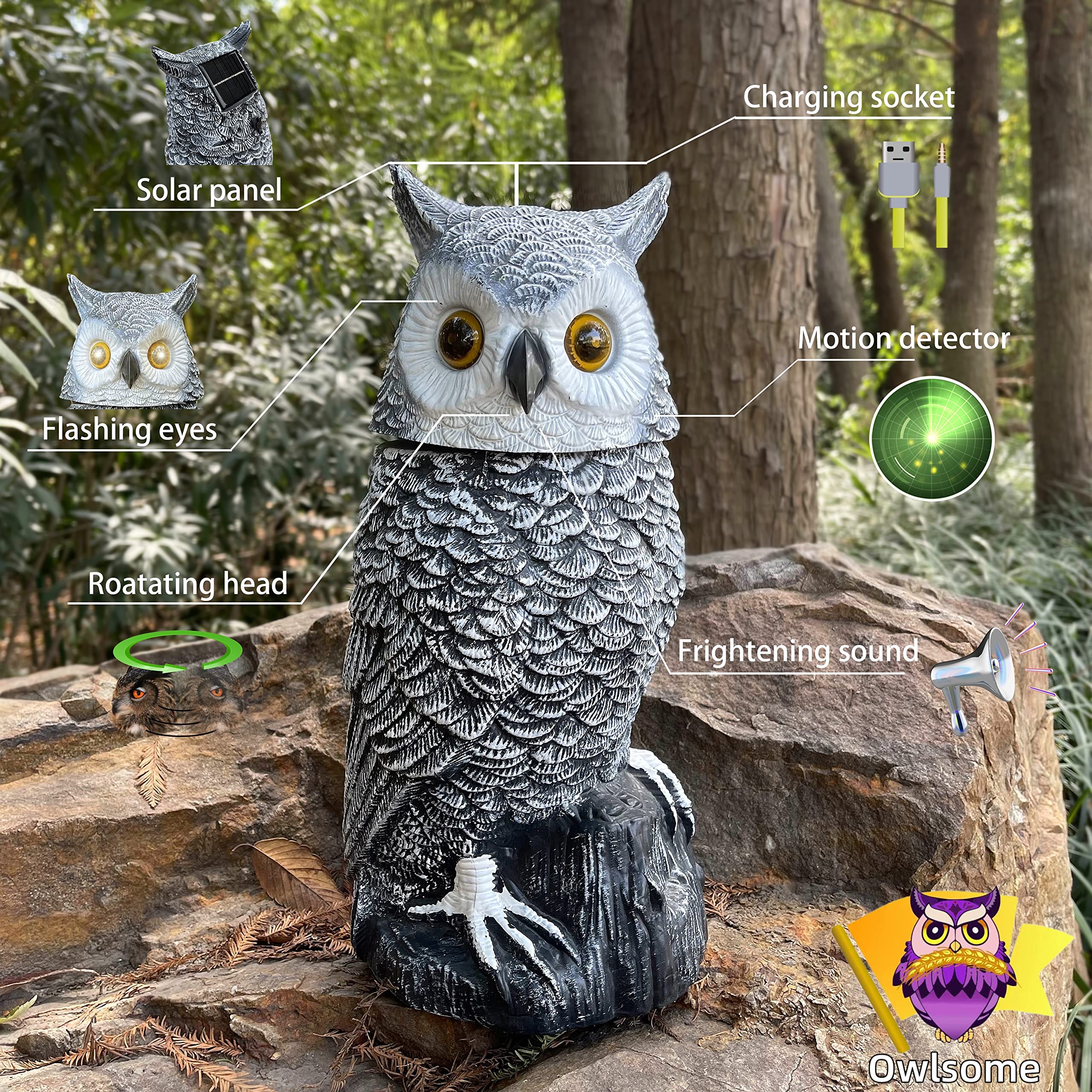 Owlsome solar snowy owl with rotating head adds dynamic garden charm after dark