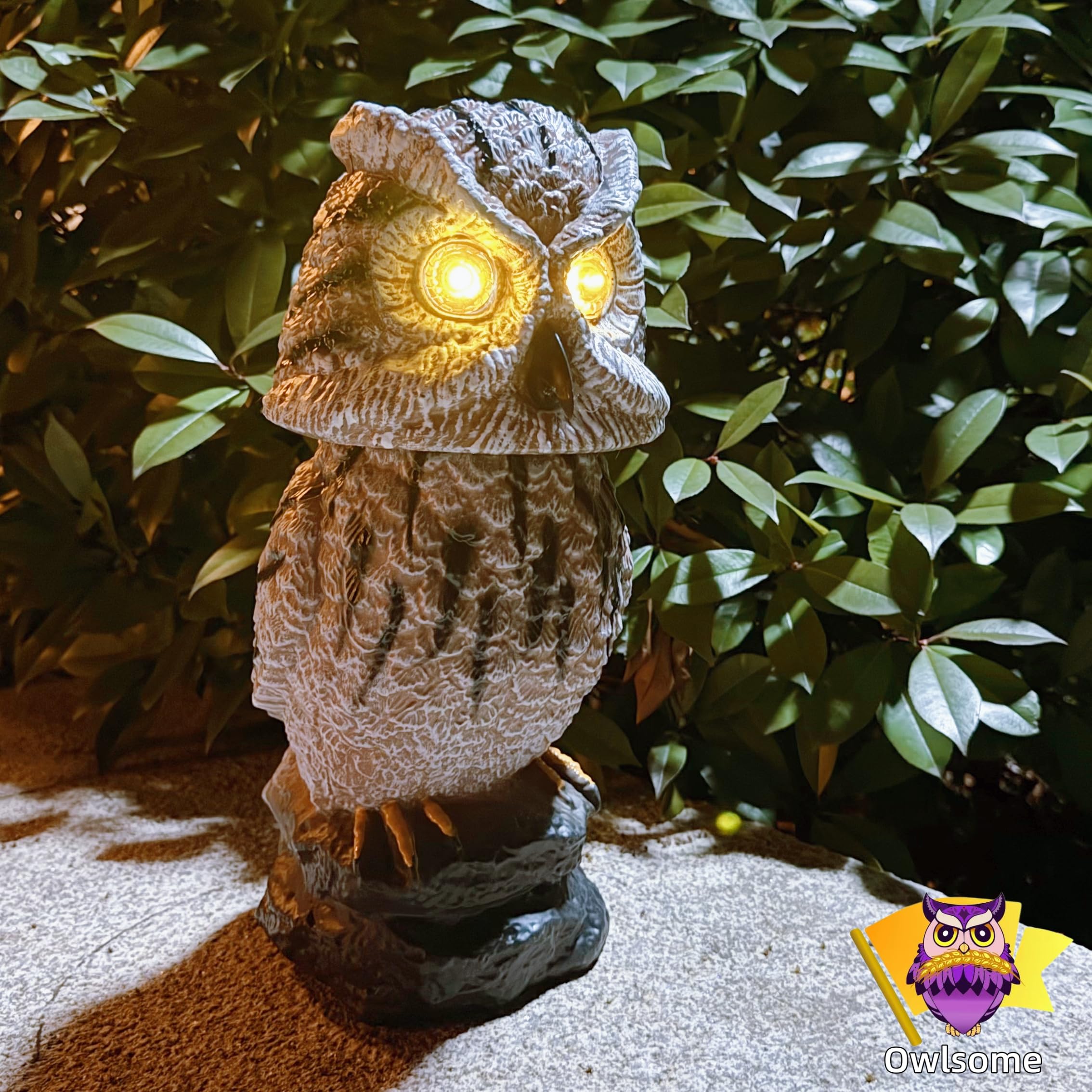 Owlsome solar tiger owl hoot sound creates gentle night garden atmosphere.