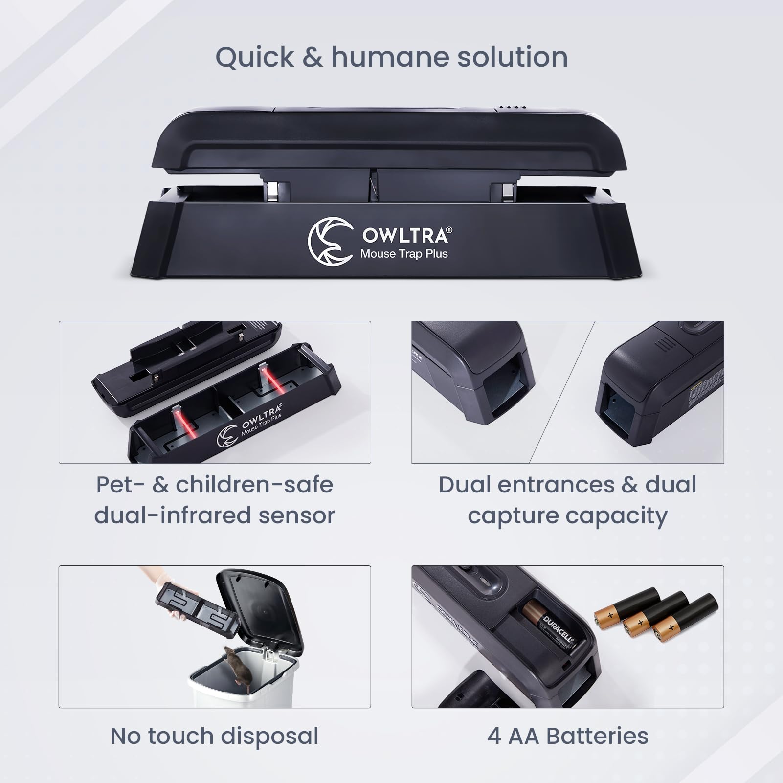 OWLTRA EMZ Plus shows dual infrared sensors for pet safety