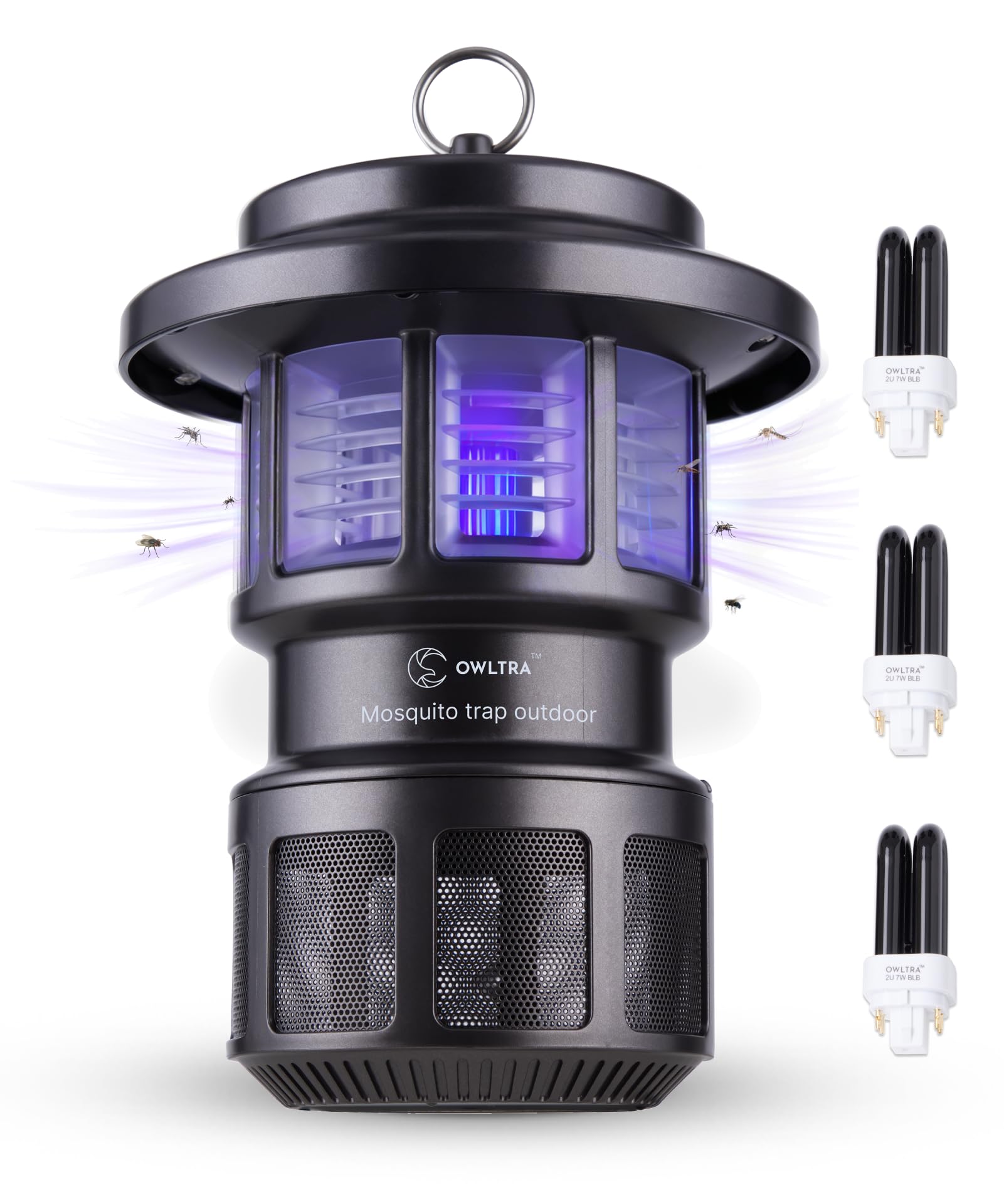OWLTRA OMT-L20 trap outdoors at dusk attracting insects safely.