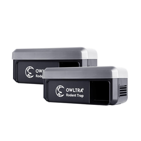 OWLTRA OW-7 trap front view highlights rugged IPX4 outdoor design for damp areas.