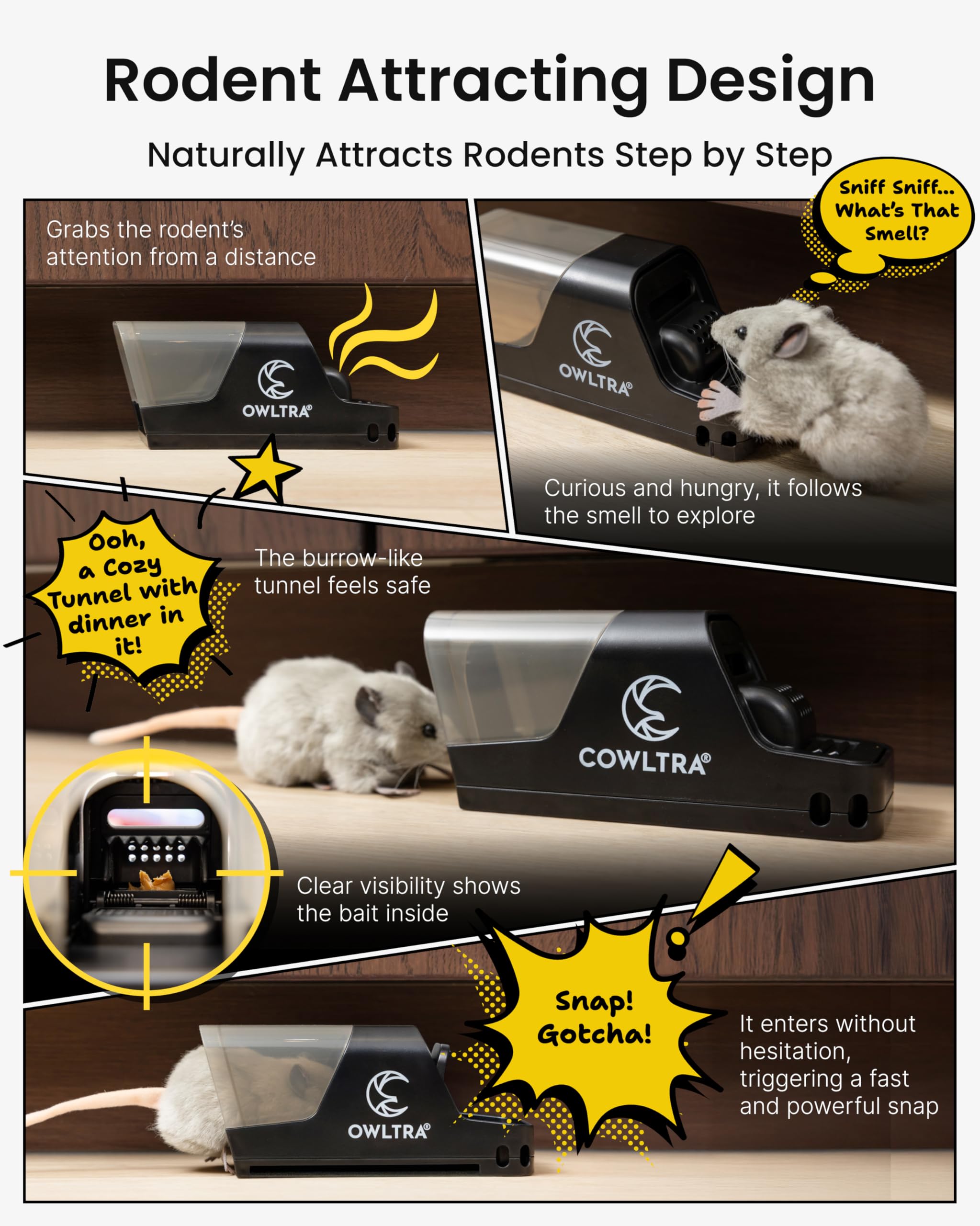 OWLTRA touch-free-release enables easy, hygienic cleanup after trapping.
