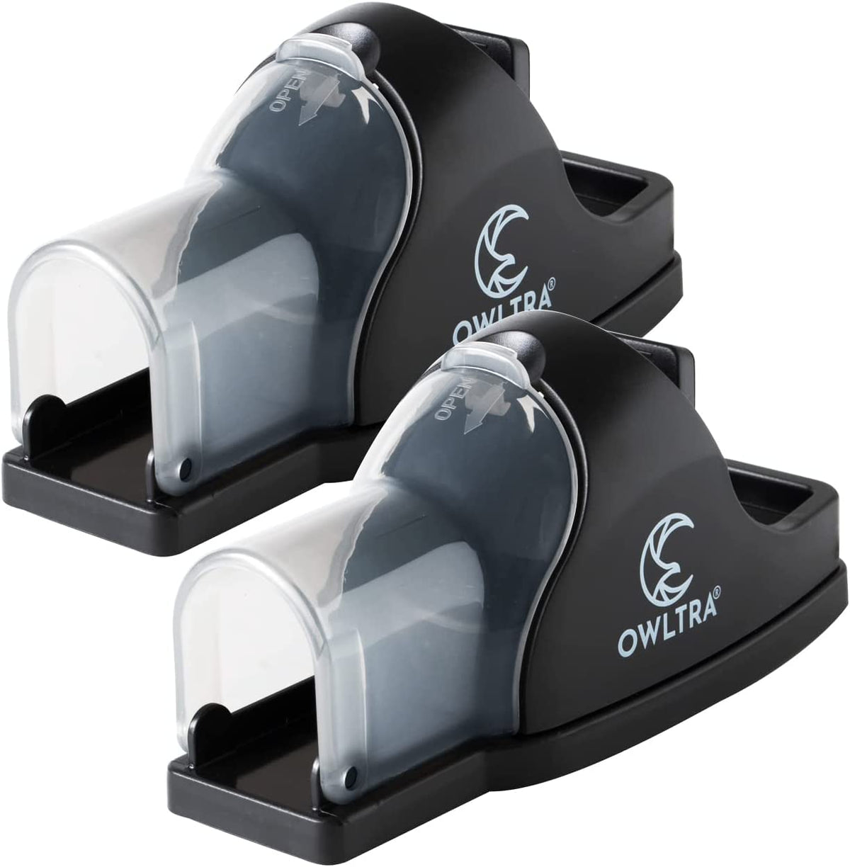 OWLTRA tunnel snap trap front view showing clear tunnel entry for monitoring
