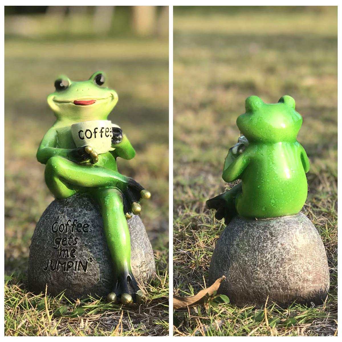 OwMell 6-inch frog garden sculpture adds compact appeal