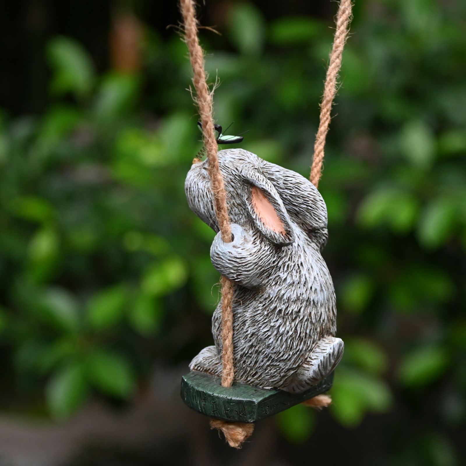 OwMell hanging bunny with sturdy rope, easy outdoor installation