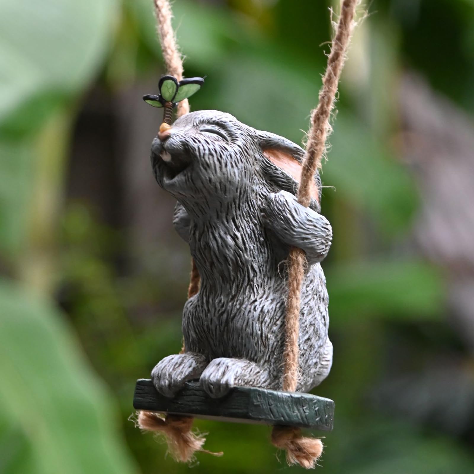 OwMell garden rabbit statue swinging bunny for cheerful yard decor
