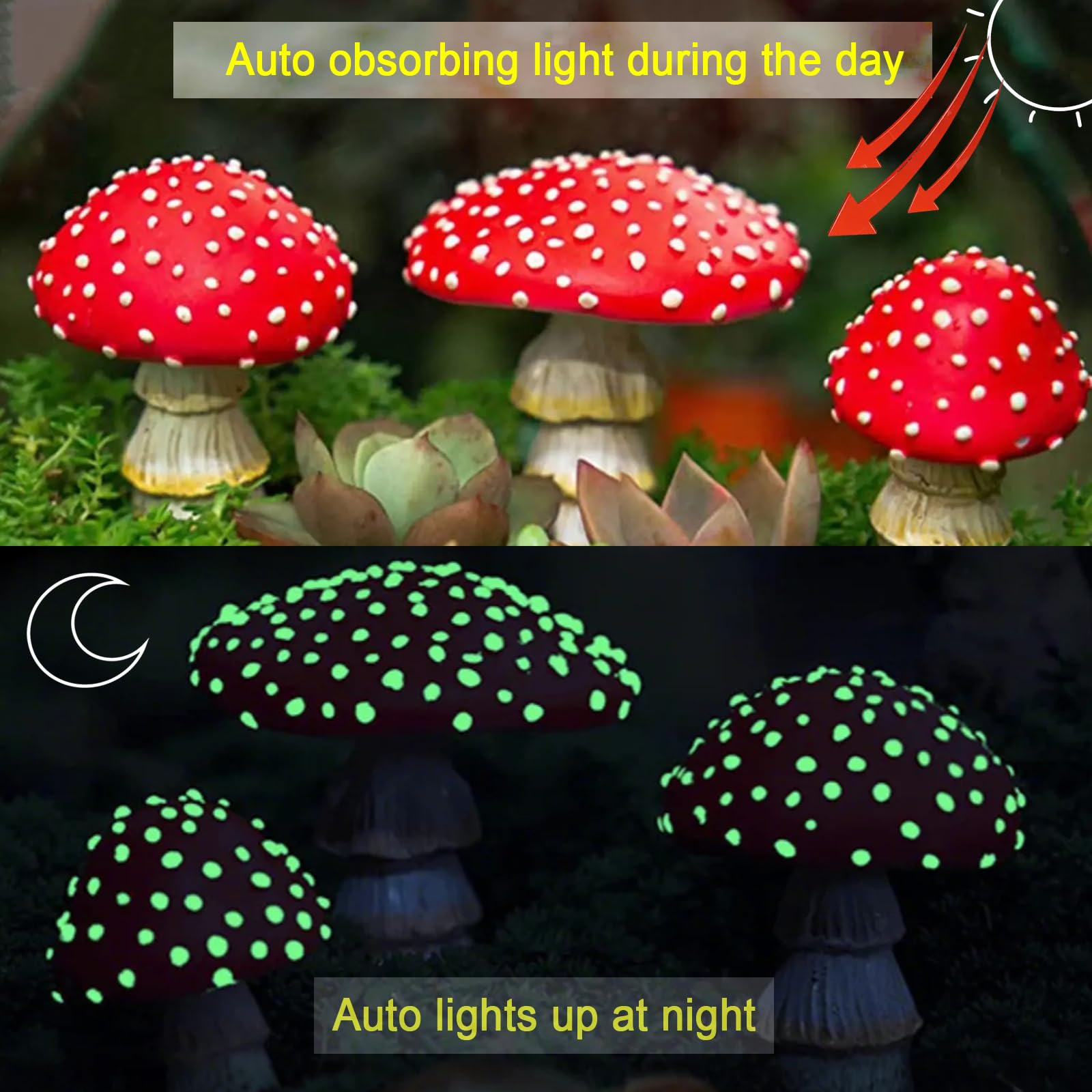 OwMell Glow in the Dark Mushroom garden stake brightens outdoor spaces at night
