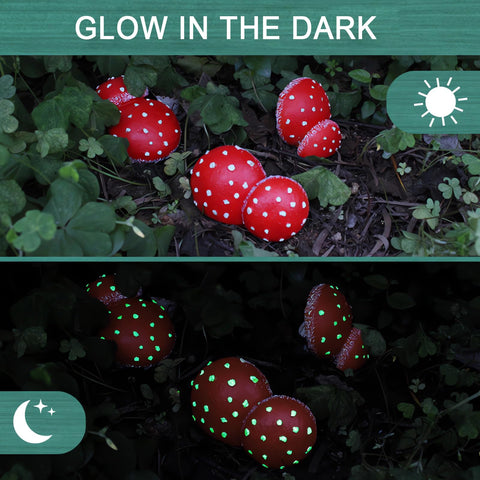 OwMell glow-mushroom in a fairy garden ready to illuminate after sunset.