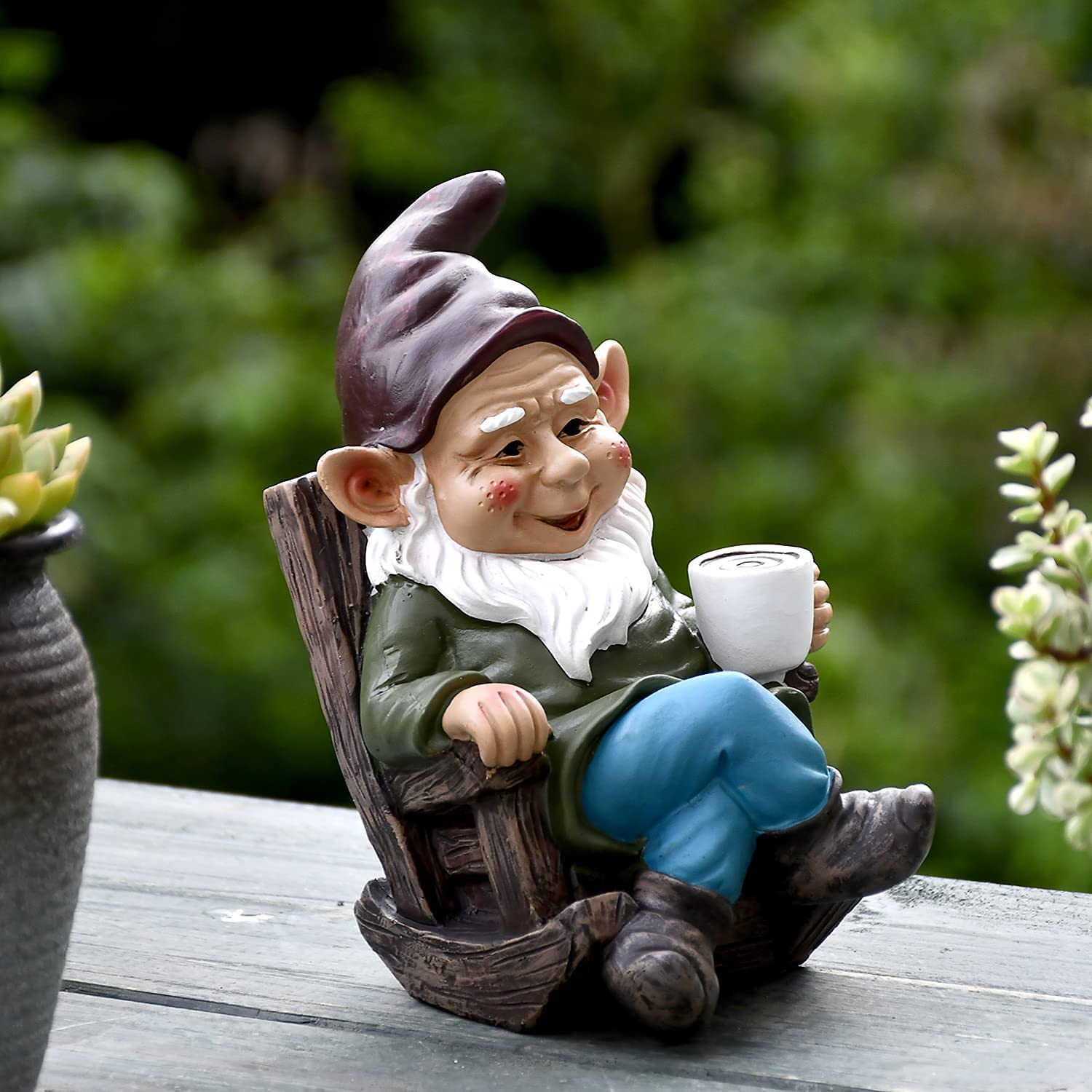 OwMell outdoor gnome on patio creates whimsical yard focal point.