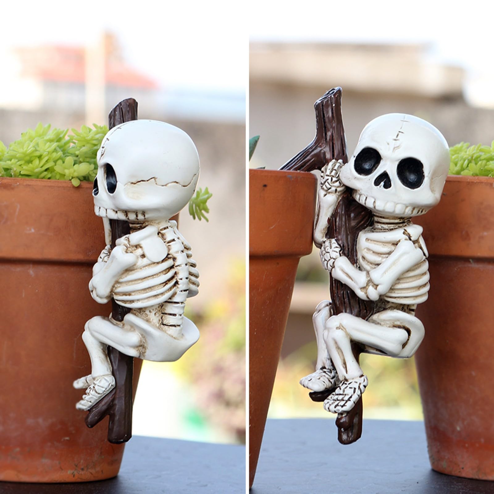 OwMell hand-painted skeleton decor for garden with durable resin finish.