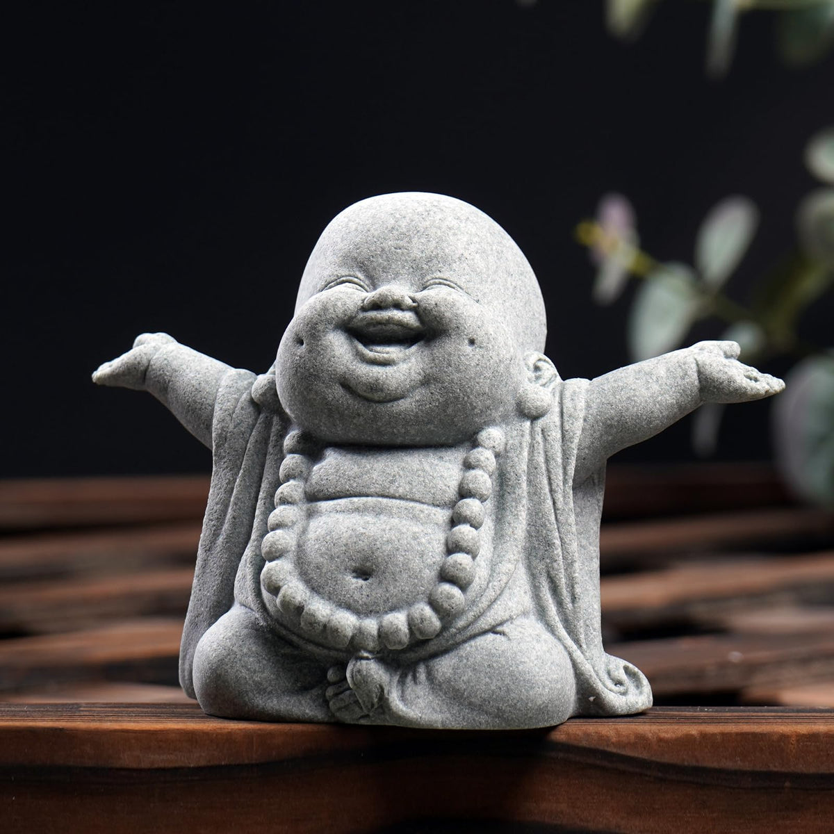 OwMell Japanese Jizo monk statue for indoor shelves with tranquil presence