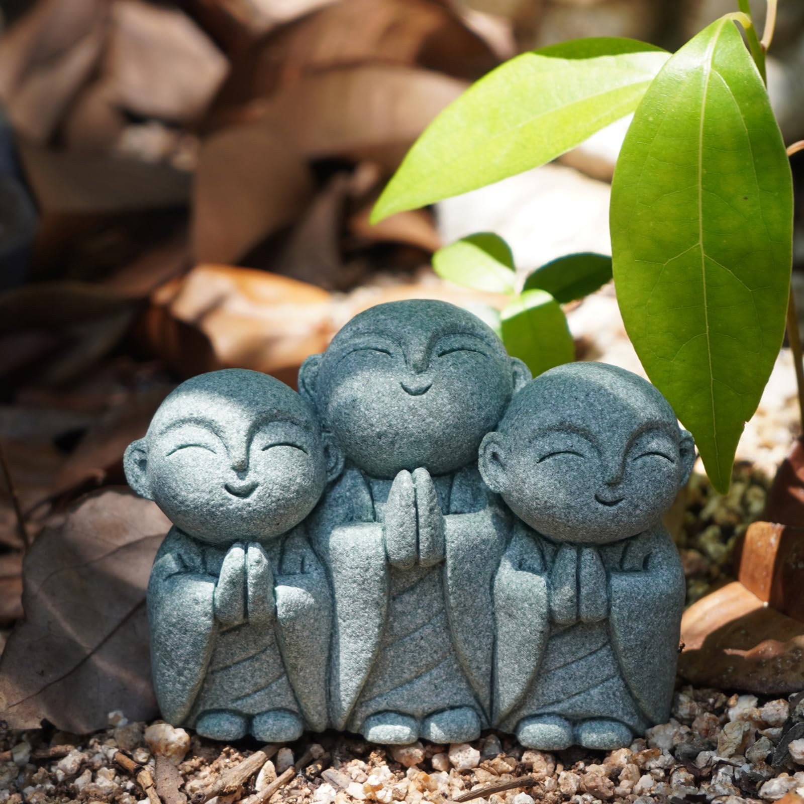 OwMell Jizo monk statue smiling for serene home decor and spiritual ambiance