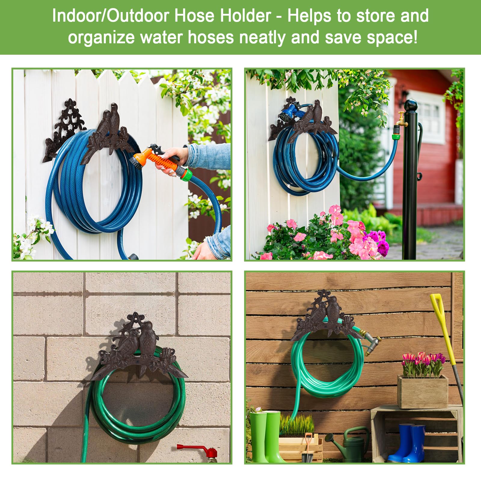 OwnMy hose holder bird design detail adds decorative charm to garden.