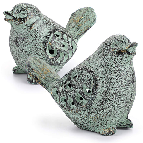 OwnMy green cast iron bird figurine for outdoor garden decor and durability.