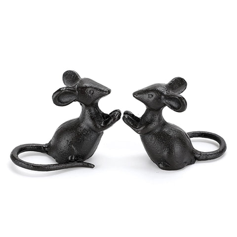 OwnMy two cast-iron mice figurines add rustic charm to indoor shelves.