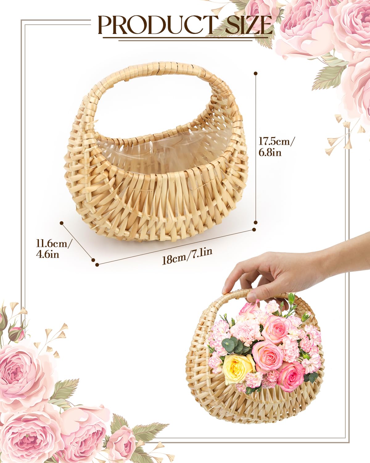 OXDFK handwoven wicker basket with handle, portable and charming