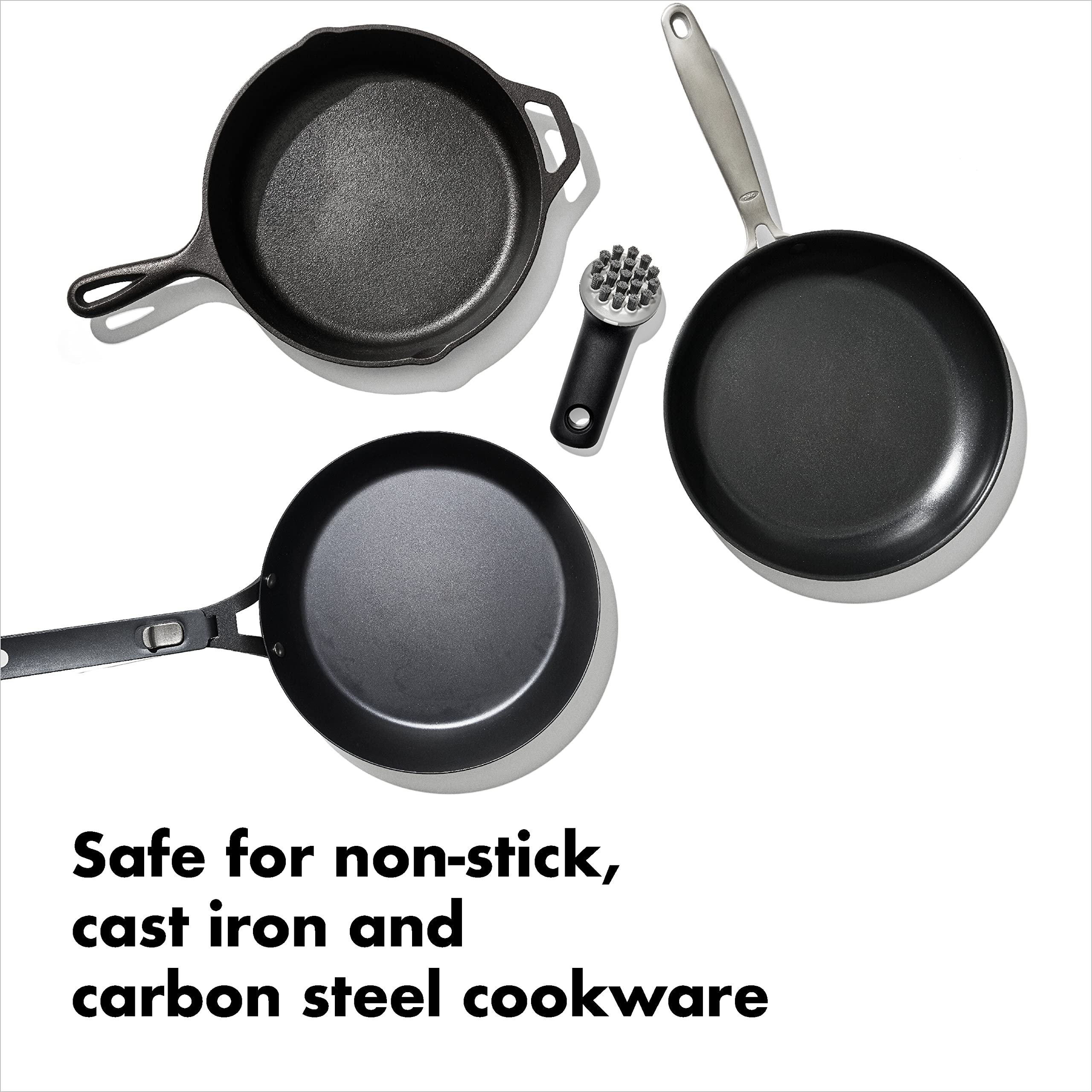 OXO Good Grips Cast Iron Brush angled bristles offer leverage for grooves.