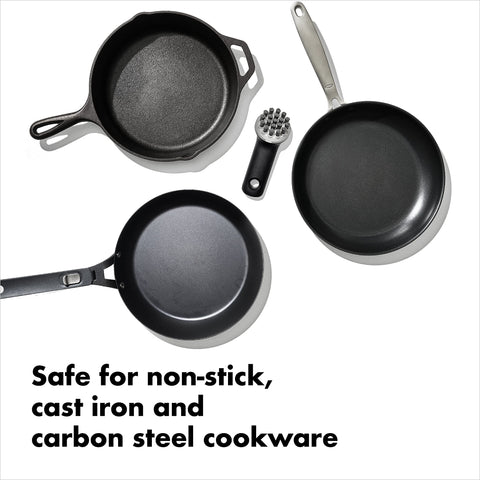 OXO Good Grips Cast Iron Brush angled bristles offer leverage for grooves.