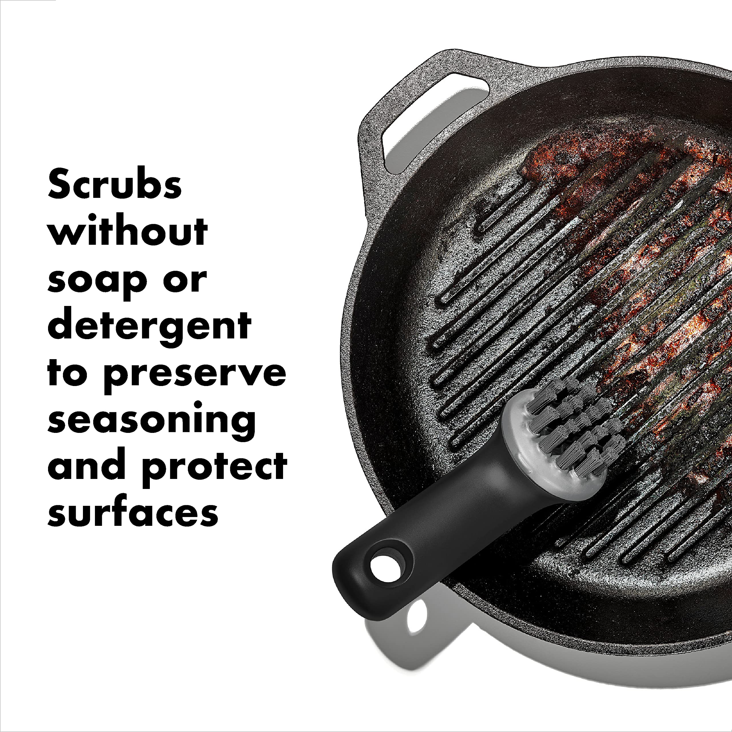 OXO Good Grips Cast Iron Brush is dishwasher safe for easy maintenance.