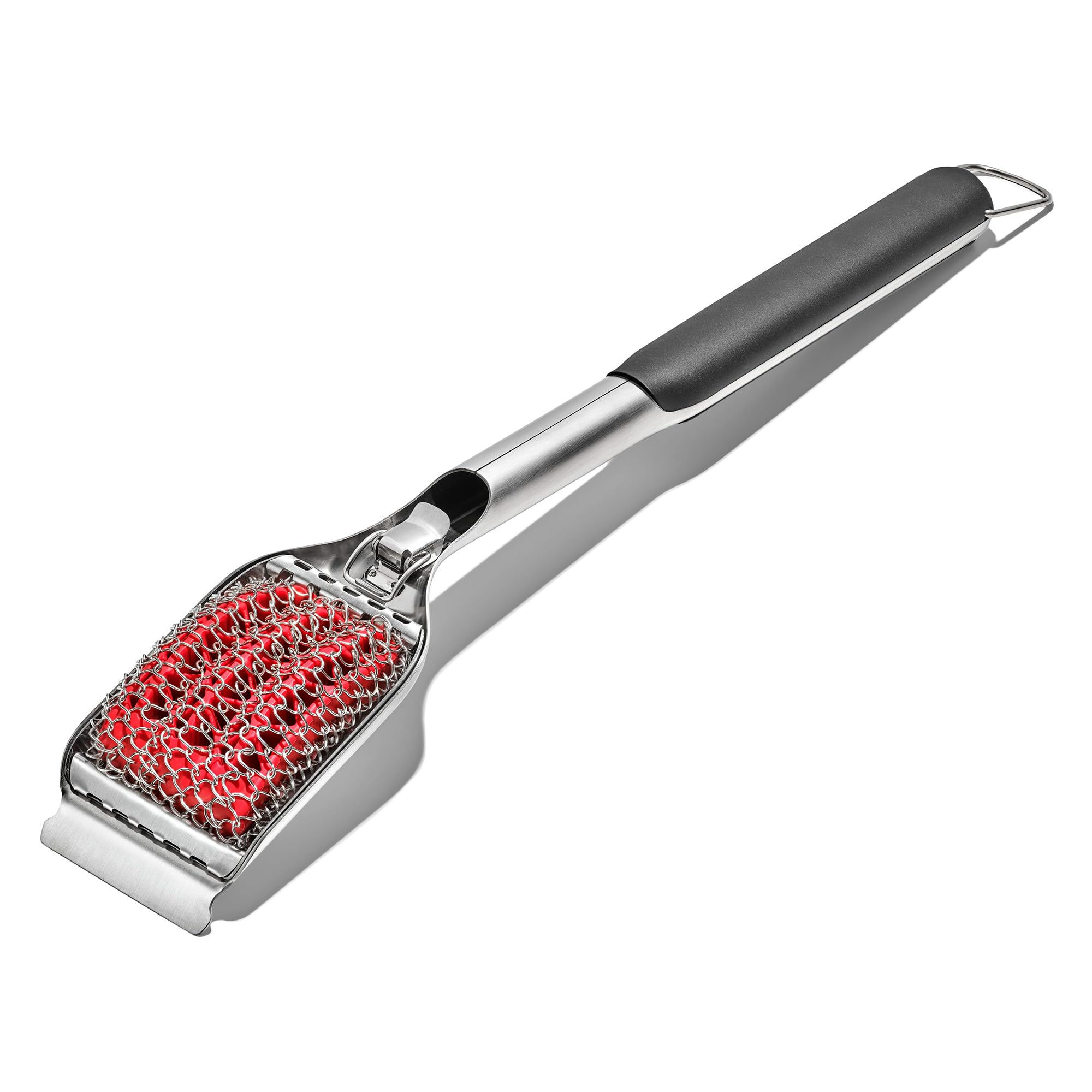 OXO Good Grips grill brush with replaceable head demonstrates easy unlatch