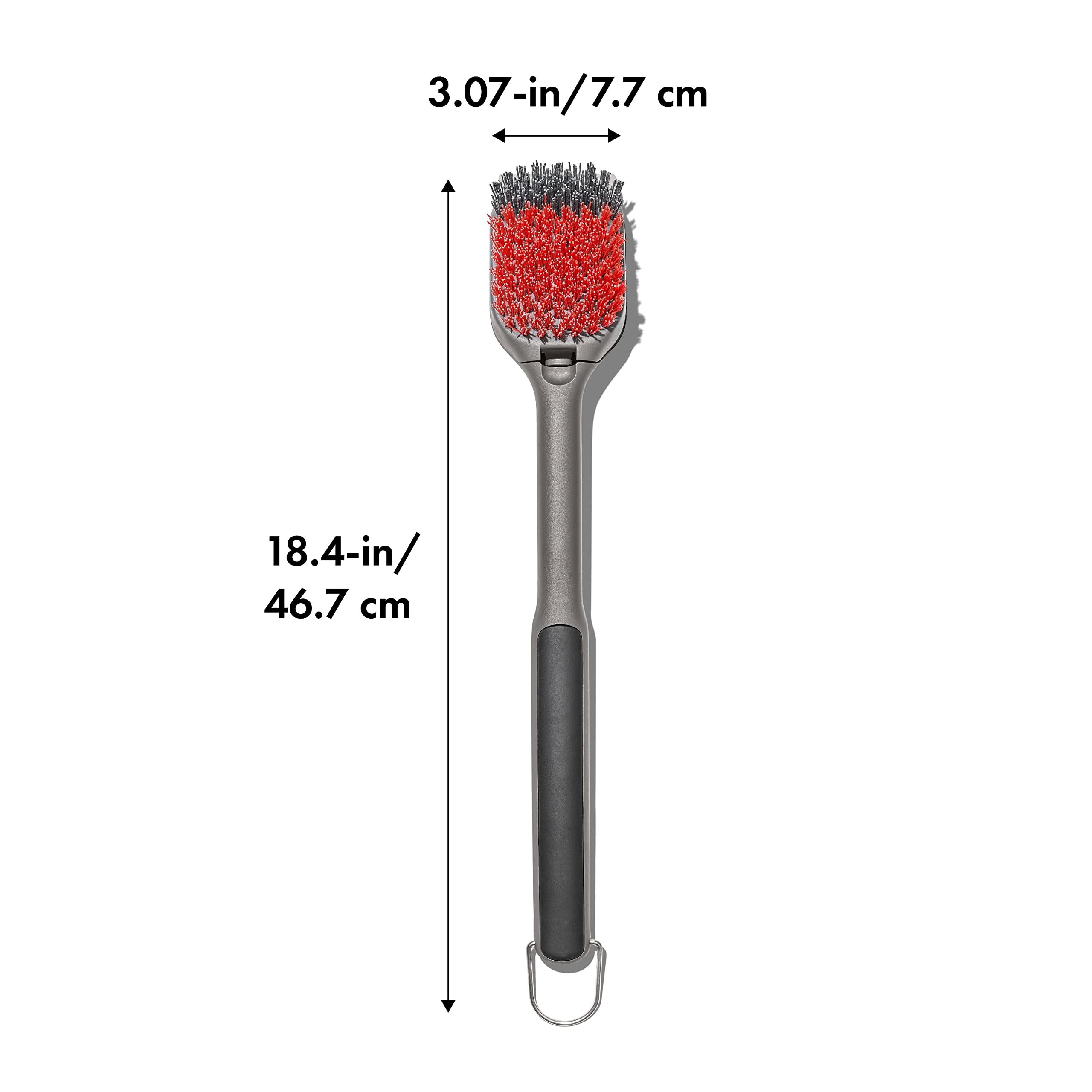 OXO Good Grips grill brush angled bristles reaching into corners for efficient cleaning