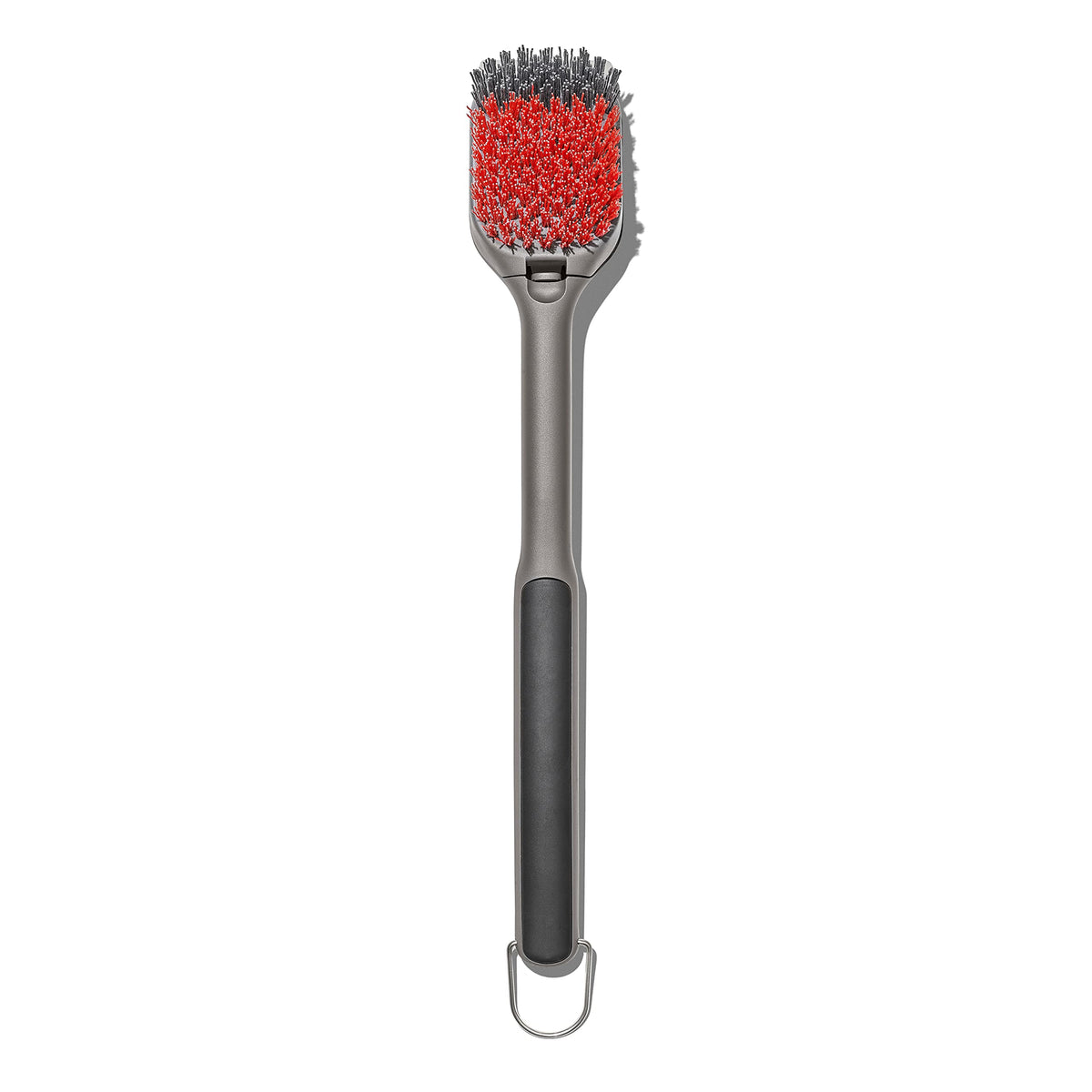 OXO Good Grips grill brush head close-up showing durable nylon bristles for cold cleaning