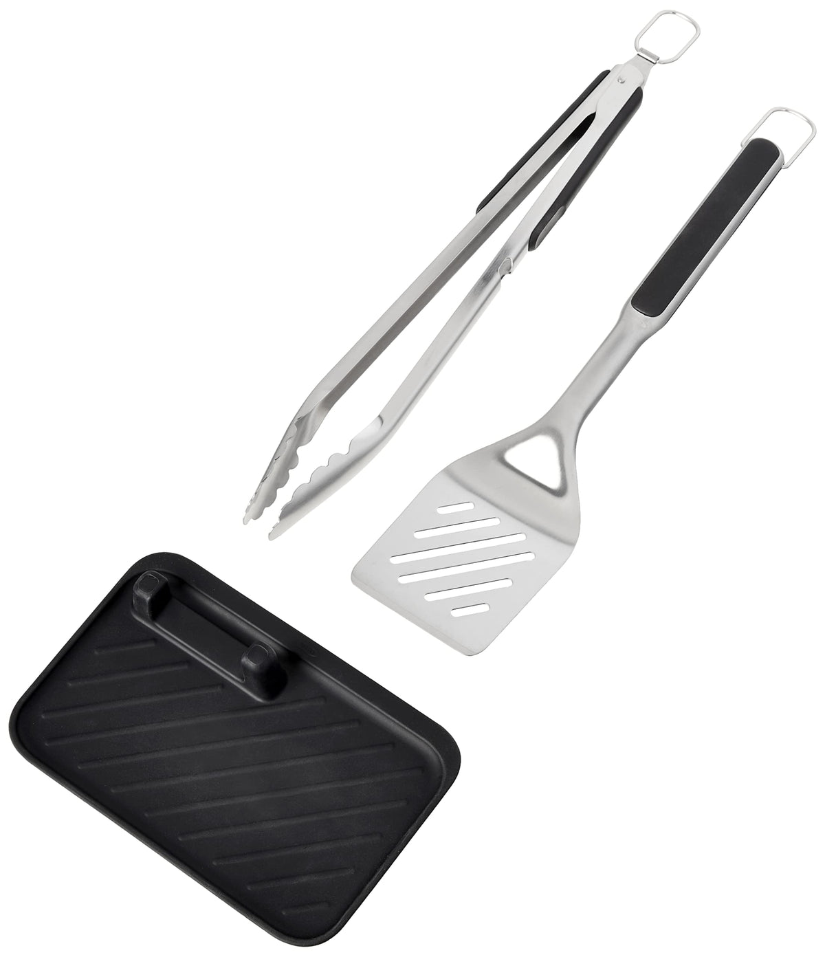 OXO Good Grips grilling tongs with scalloped edges for secure grabbing.