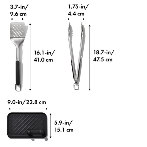 OXO Good Grips tool rest in heat-resistant silicone protecting counters.