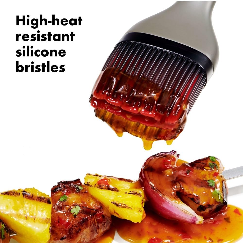 OXO Good Grips silicone bristles close-up showing heat resistance for grilling