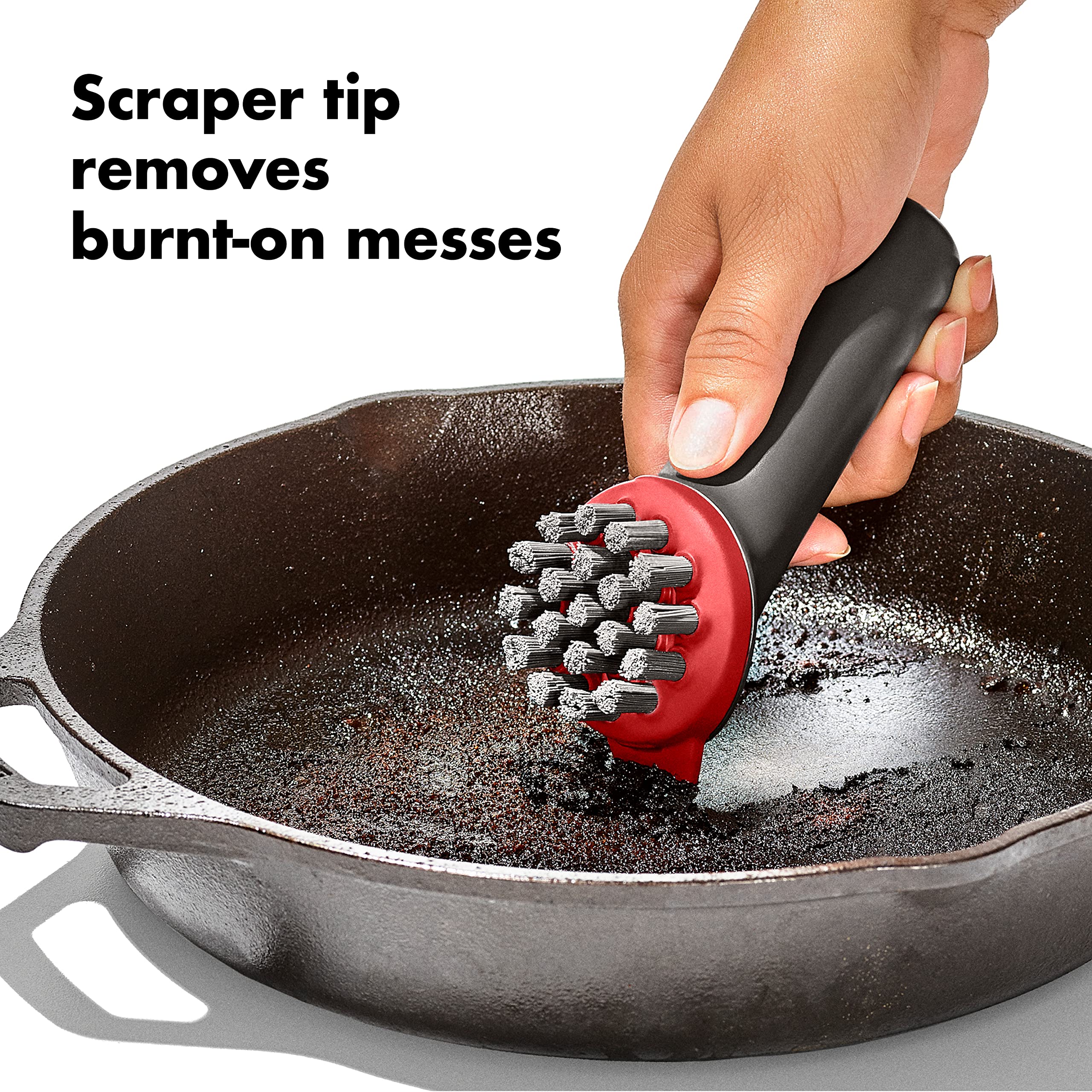 OXO Outdoor Heavy Duty Brush cleaning ridged cookware patterns.