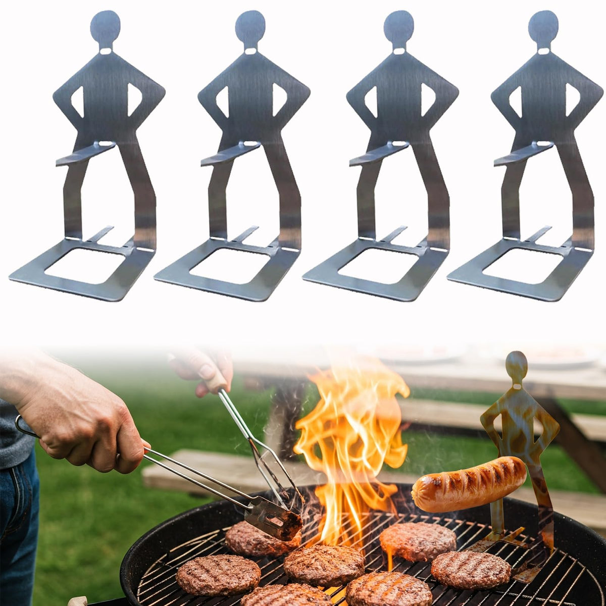 OYASUMI funny BBQ Man hot dog holders on grill for hands-free cooking