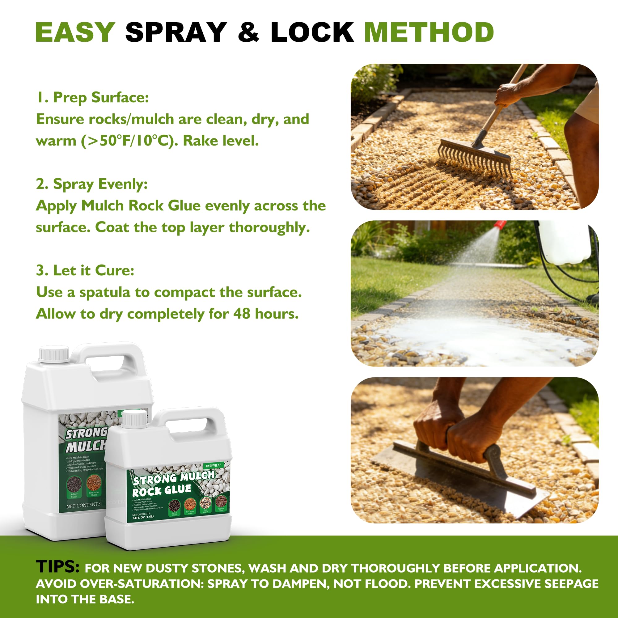 Oycevila mulch glue-gravel-stabilization bonds decorative stones for durable ground cover.