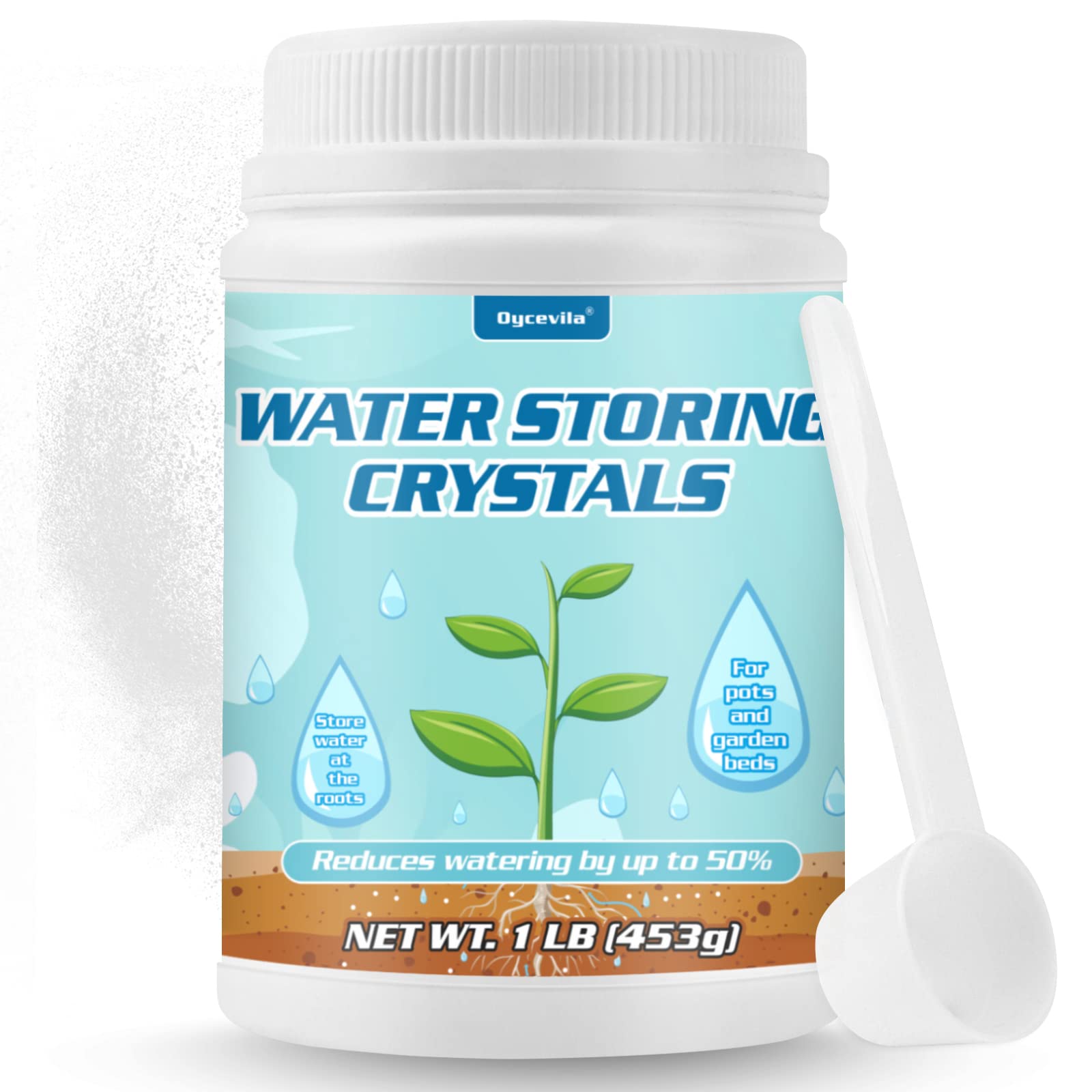 Oycevila eco-friendly water storing crystals for sustainable gardening.