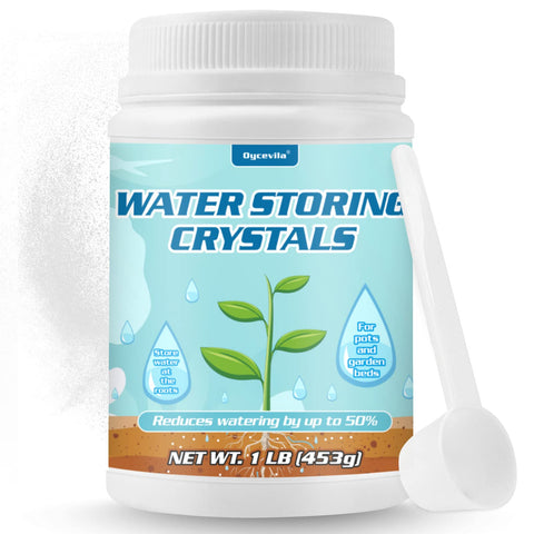 Oycevila eco-friendly water storing crystals for sustainable gardening.