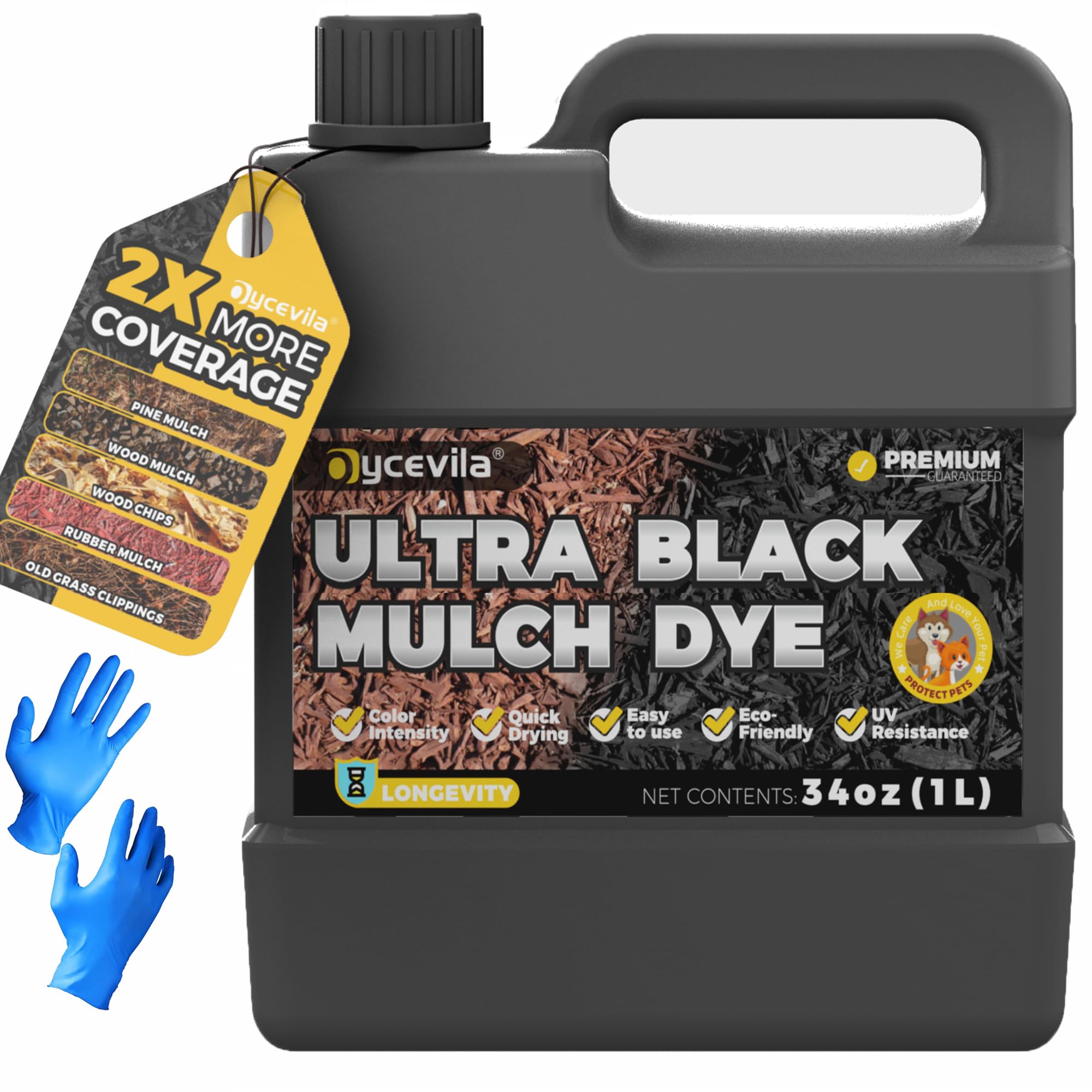 Oycevila mulch dye bottle pour for quick, even color refresh in gardens.