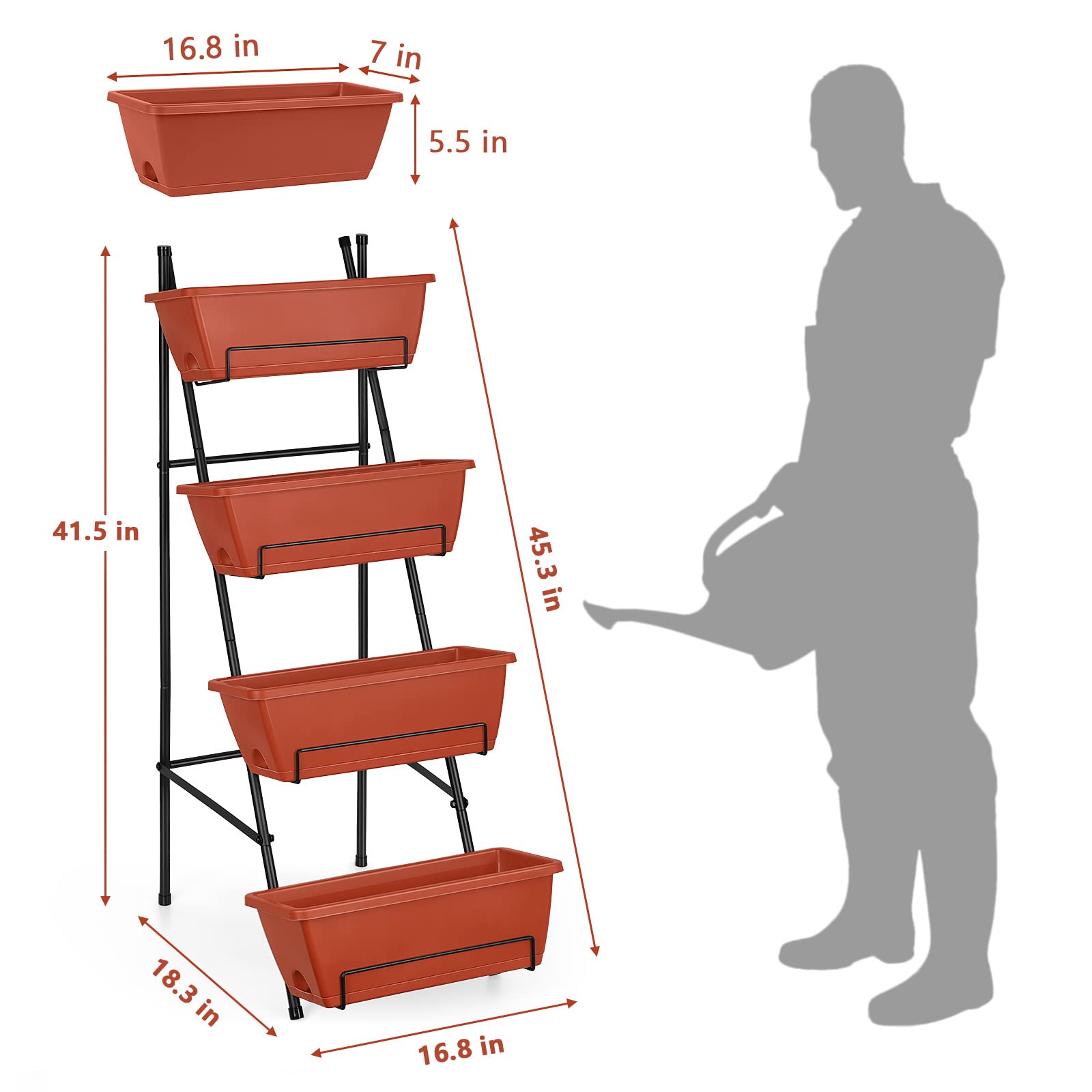 OYEAL 4-tier vertical garden bed side view with legs highlights easy access for planting.