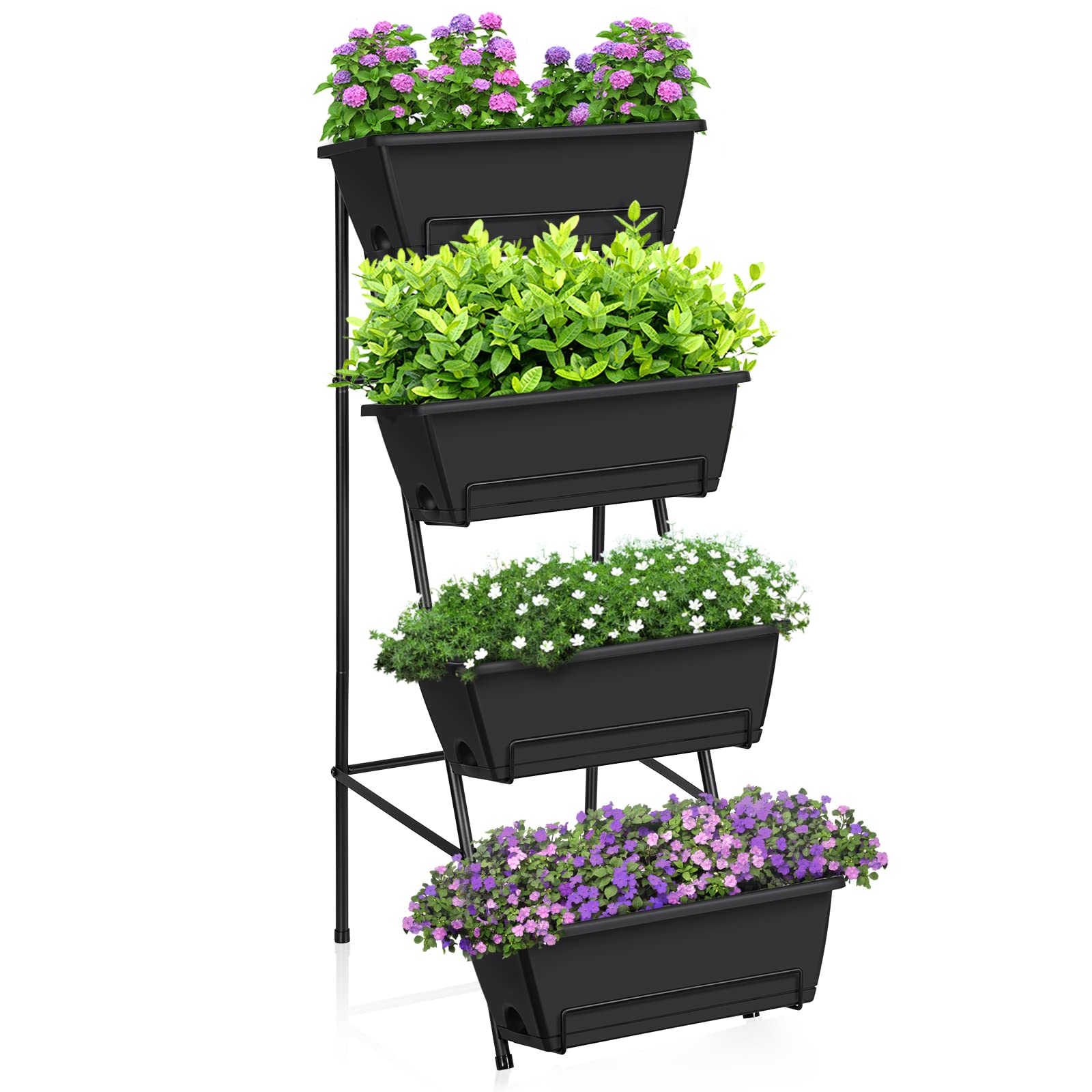 OYEAL raised garden bed 4-tier vertical on patio, showcasing space-saving balcony gardening.
