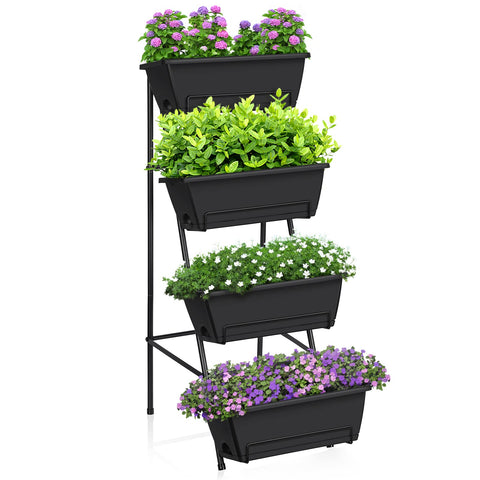 OYEAL raised garden bed 4-tier vertical on patio, showcasing space-saving balcony gardening.