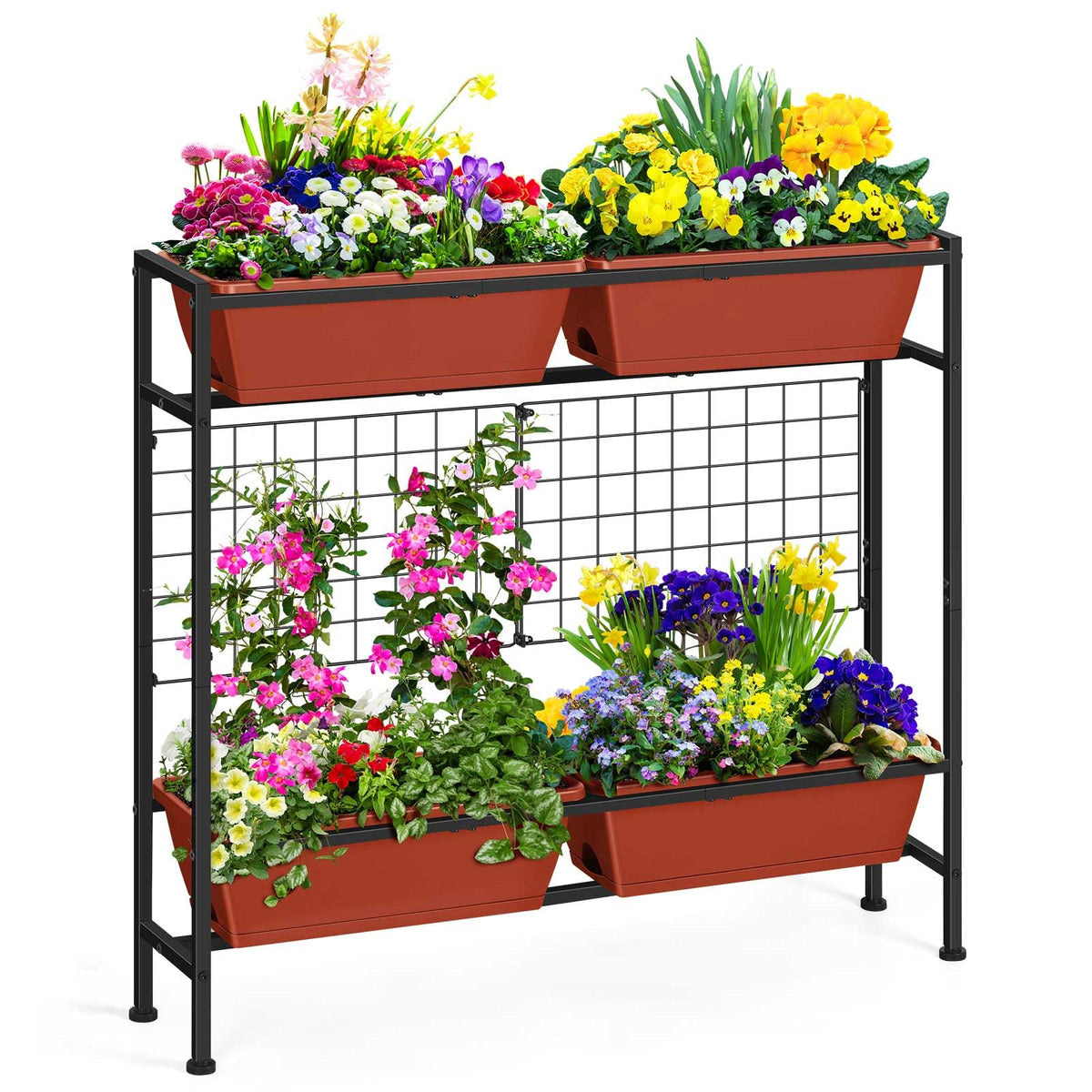 OYEAL raised garden bed with legs and trellis for easy outdoor gardening.